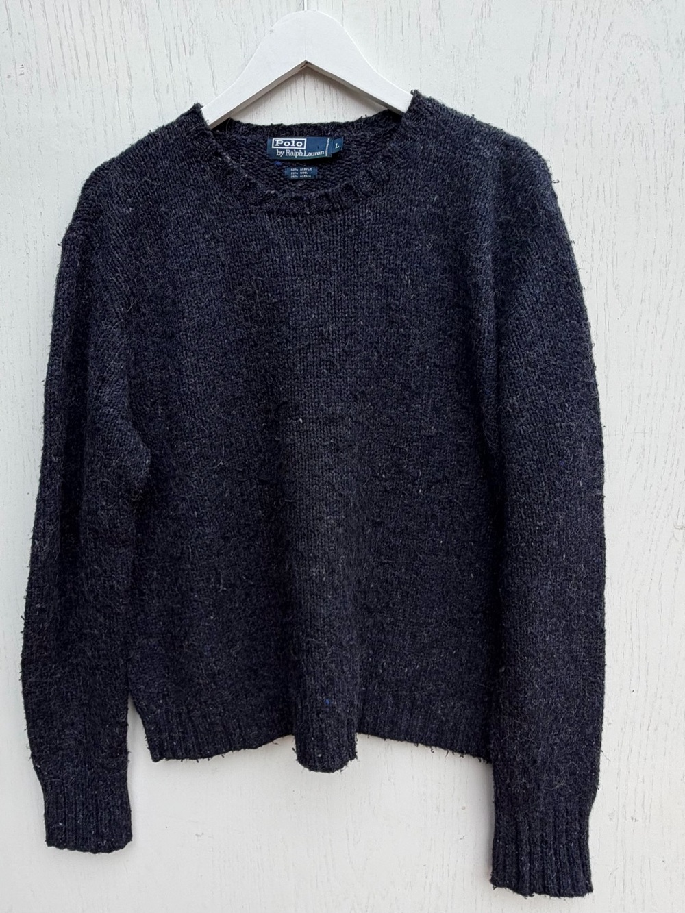 Vintage Polo Ralph Lauren Wool Alpaca Pullover Knit Sweater Mens L Blue